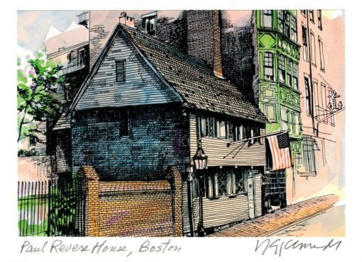 watercolor painting of the Paul Revere House front