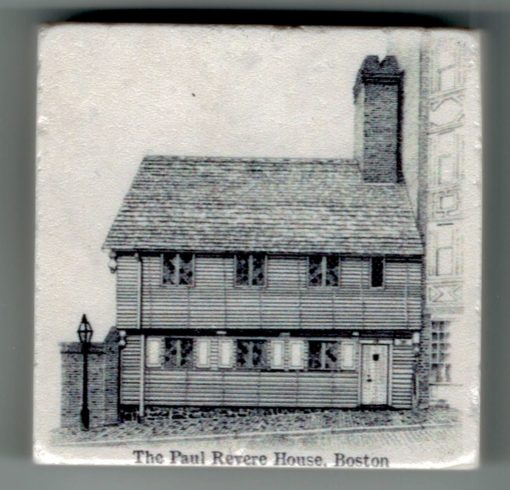 Black and white image of the front of the Paul Revere House