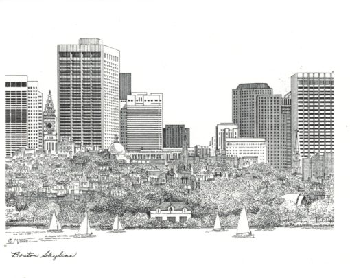 pen and ink drawing of Boston skyline