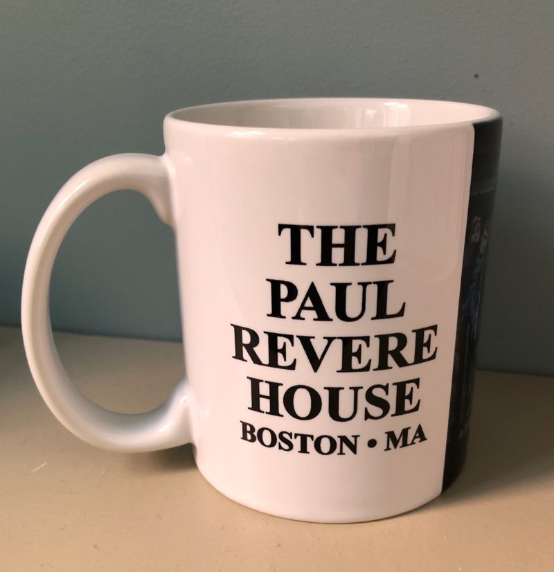 white ceramic mug with the words in black print "The Paul Revere House" Boston, MA