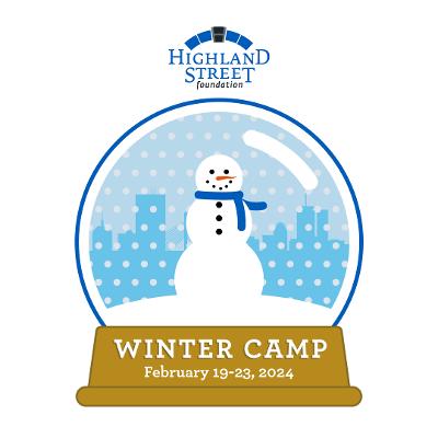 the highland street winter camp logo, a snowglobe with a snowman in it