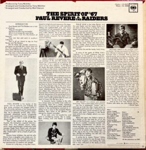 back cover of the Spirit of '67 Paul Revere and the Raiders Record