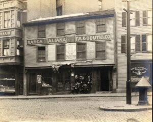 An exterior of the Paul Revere House prior to the Restoration