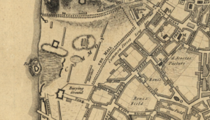 detail of a 1770 map of boston showing Boston Common