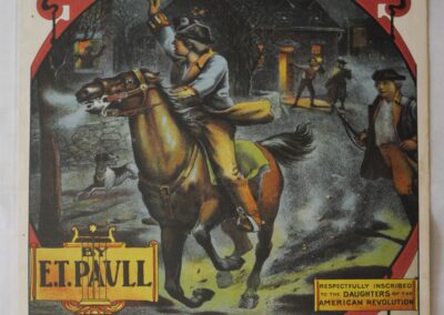 “Paul Revere’s Ride: March-Twostep” reads on the front cover above a colorful drawing of Paul Revere atop a horse yelling at minutemen.